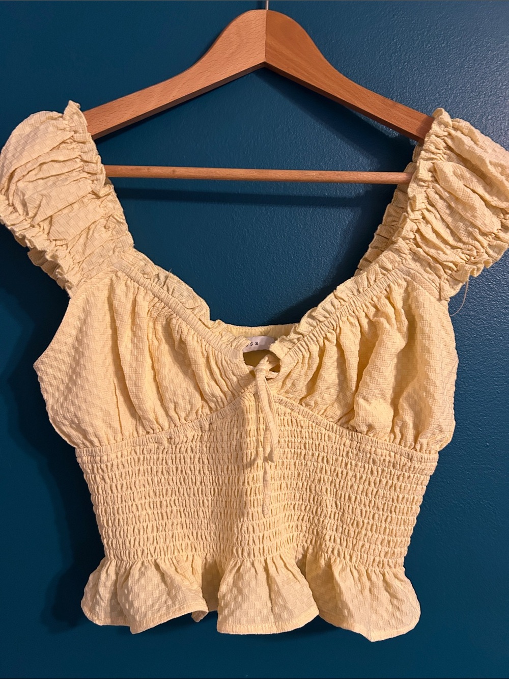 Lush Pale Yellow Smocked Ruffle Crop Top